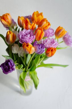 Güneşli bir günde renkli bahar lale bouquete