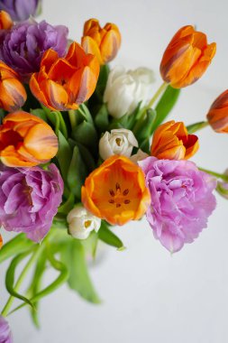 Güneşli bir günde renkli bahar lale bouquete
