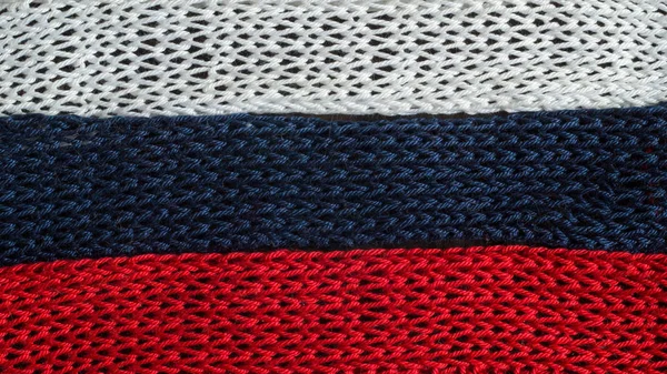 Knitted Fragments Flag Colors Red Blue White — Stock Photo, Image