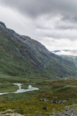 Ulusal Turizm peyzaj yönlendirmek Sognefjellet bulutlu havalarda, Norveç