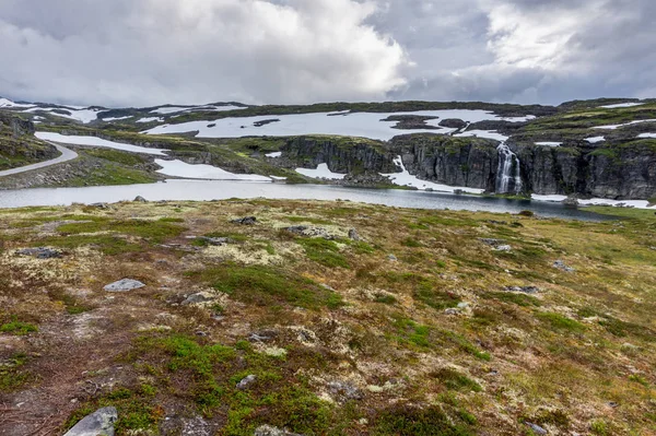 Górskiej Trasie National Tourist Aurlandstjellet Flotane Bjorgavegen Zachodniej Norwegii — Zdjęcie stockowe