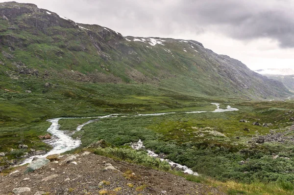 Krajobraz Szlak Turystyczny Krajowych Sognefjellet Przy Pochmurnej Pogodzie Norwegia — Zdjęcie stockowe