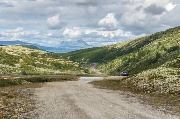 Widok Góry Storsolnkletten Trasy Krajowe Turystyczny Rondane Norwegia — Zdjęcie stockowe