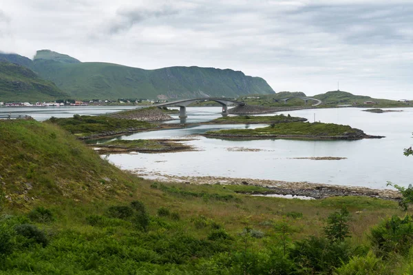 Pontes Fredvang Fredvangbruene São Duas Pontes Cantilever Flakstad Condado Nordland — Fotografia de Stock