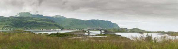 Fredvang Bridges Fredvangbruene Two Cantilever Bridges Flakstad Nordland County Norway Stock Picture