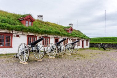 Vardo, Norveç - 13 Ağustos 2017: Binalar ve silah Vardohus kale