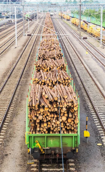 Körfűrészáru a vasúti rakplatformokon — Stock Fotó