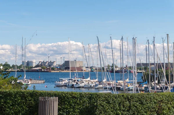 Багато яхт пришвартовані на пристані, Копенгаген, Данія — стокове фото