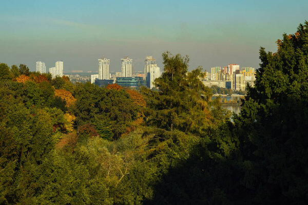 View of new residential areas from the Botanical Garden in autum