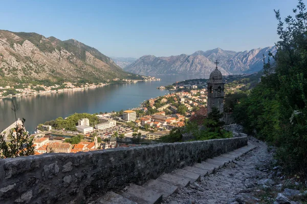 Gereja Our Lady of Remedy and Bay of Kotor, Montenegro — Stok Foto