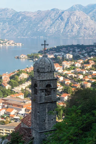 Gereja Our Lady of Remedy and Bay of Kotor, Montenegro — Stok Foto