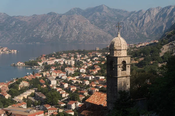 Church of Our Lady of Remedy and Bay of Kotor, Montenegro — Stock Photo, Image