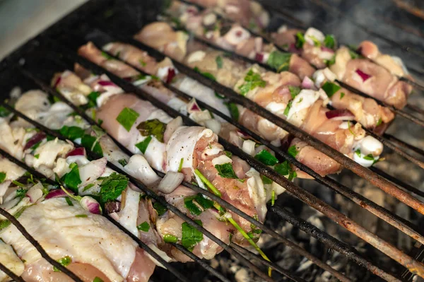 Kyckling marinerad med örter och kryddor kokta på grill — Stockfoto