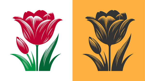 Цветок тюльпана. Тюльпановая тюльпановая трубка для выражения любви и красоты. Векторный силуэт.