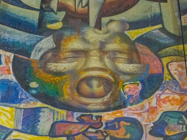 Kazan, Rusya - 1 Haziran 2018: Tatar sanatçı İldar Khanov'un Tüm Dinler Tapınağı'nda çizdiği resim. 