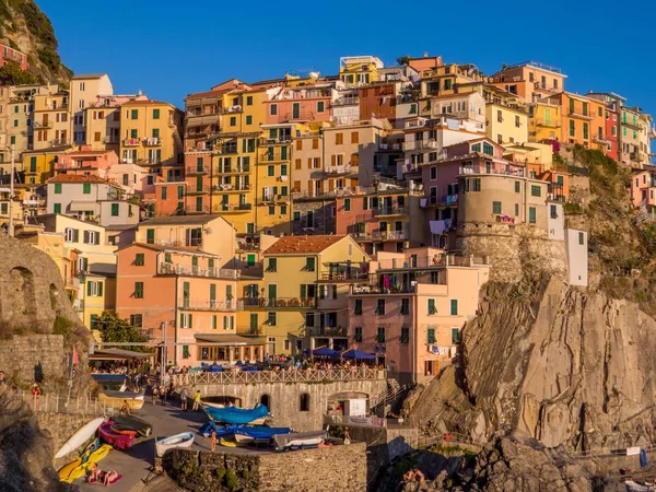 Solnedgång Manarola Cinque Terre Italien — Stockfoto
