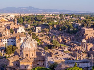 Roma, Italya-Roma Forumu, antik Roma 'nın kalbi havadan görünümü. 