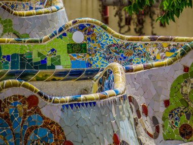 Mozaik detaylar. Park Guell, Barselona, İspanya 