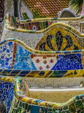 Mozaik detaylar. Park Guell, Barselona, İspanya 