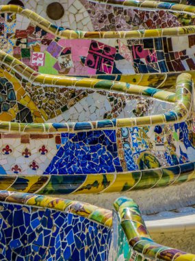 Mozaik detaylar. Park Guell, Barselona, İspanya 
