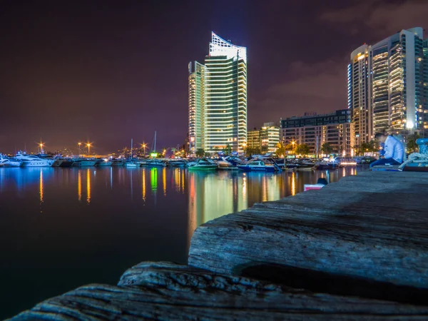 Zaitunay Bay by night. In Beirut, Lebanon