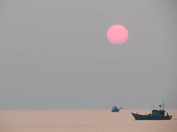 Fishermen's boats at sunset in Phu Quoc, Vietnam 