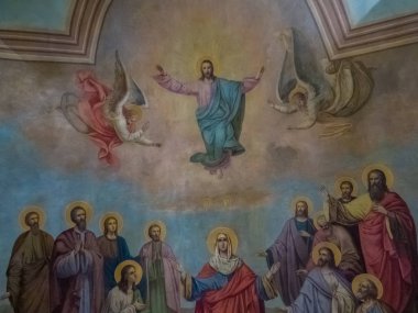 Myrrh taşıyan Kadınlar Kilisesi'nin iç mekanlarındaki Freskler, Nizhny Novgorod, Rusya 