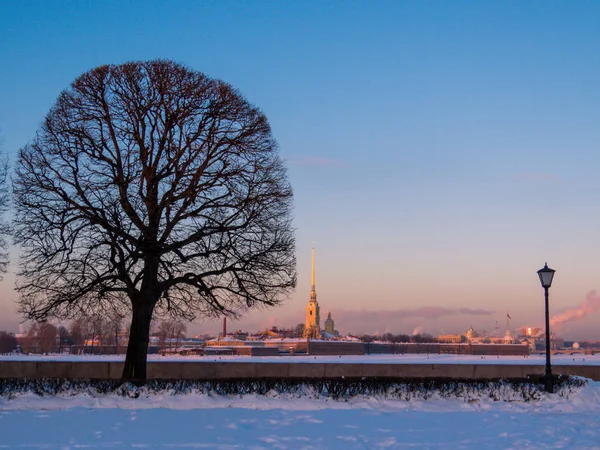 Vintersolnedgang i St. Petersburg, Russland – stockfoto