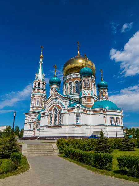 Katedrála Nanebevzetí Omsku Sibiř Rusko — Stock fotografie