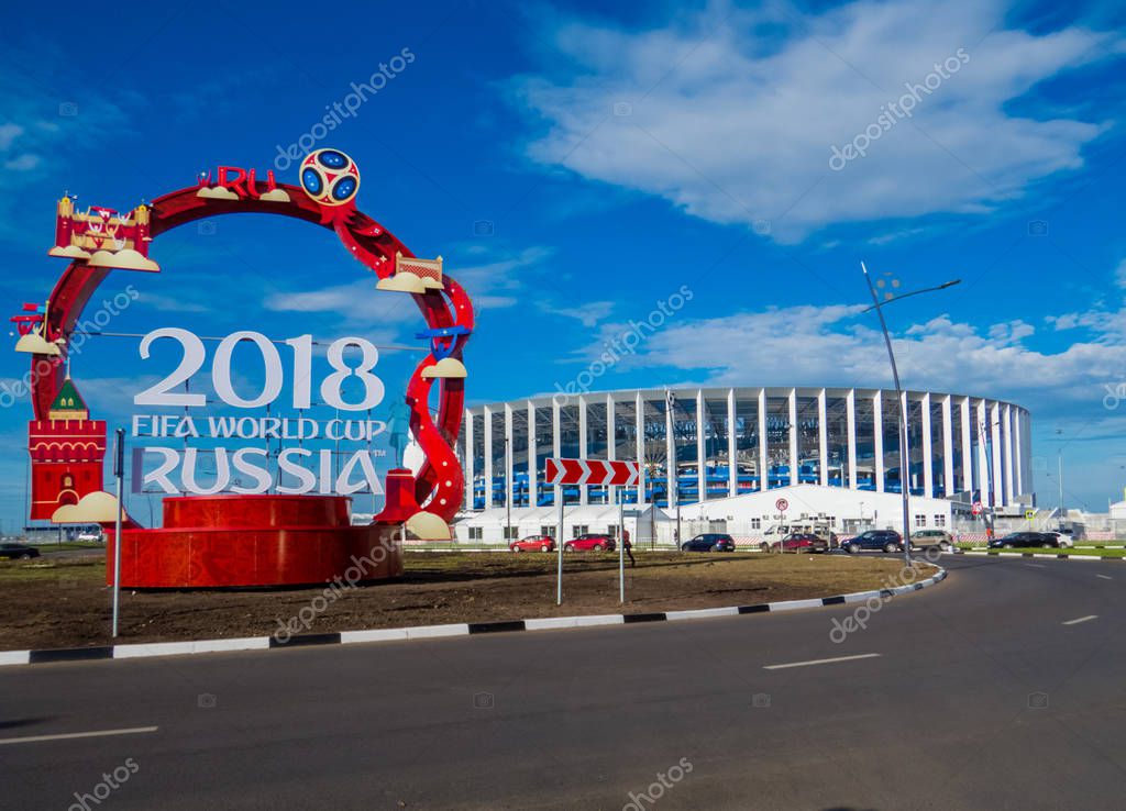 NIZHNY NOVGOROD, RUSSIA - MAY 29, 2018: View of the Nizhny Novgorod Stadium, one of the venues for the 2018 FIFA World Cup.