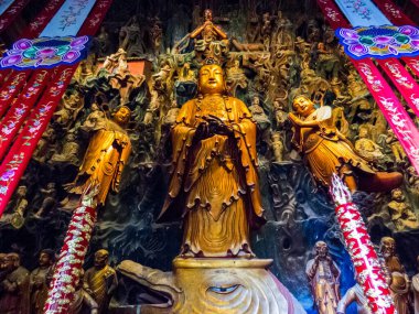 Çin, Şangay 'daki Yeşim Buddha Tapınağı' nın iç manzarası.