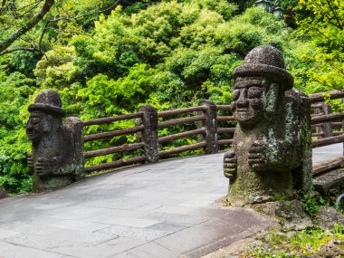 Güney Kore 'deki Jeju Adası' nın geleneksel Dol Hareubang heykelleri.