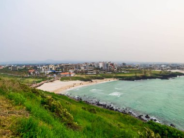 Jeju Adası, Güney Kore 'deki Hamdeok Sahili manzarası