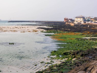 Hyeopiae Sahili 'nde günbatımı. Jeju Adası, Güney Kore 'de.