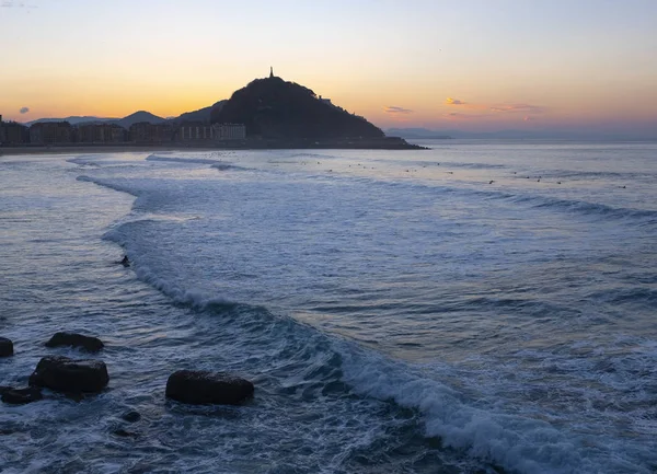 Cantabrian Sea Beach City San Sebastian Sunset — Stock Photo, Image