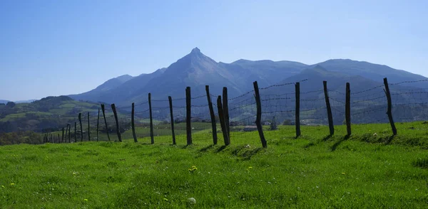 Cerca Paisaje Montaña Primavera Prado Verde Lazkaomendi Txindoki — Foto de Stock