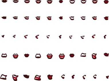 50 female mouth positions with brown colored lips. Mouth positions to lip-sync dialogue / match phonemes for animation and illustration. clipart