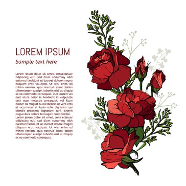 Kırmızı gülleri ve yaprakları olan güzel bir buket. Çiçek aranjmanı.