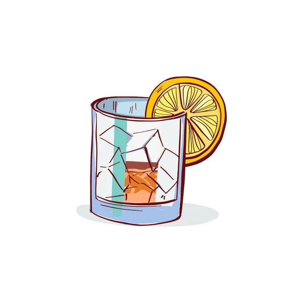 Whiskey Glas handgezeichnete Drink Vektor Illustration. Whisky im Glas. — Stockvektor