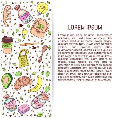 Hiçbir plastik. Sıfır atık. Eko yaşam tarzı. Vektör çizim.