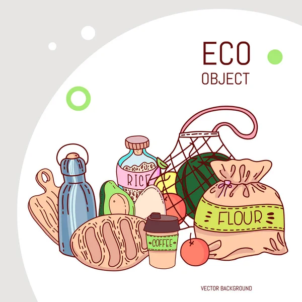 Nada de plástico. Sem desperdício. Estilo de vida ecológico. Ilustração vetorial . —  Vetores de Stock