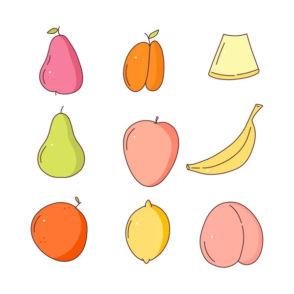 Obst und Gemüse. Cartoon Illustration von 9 Fruchtvektorsymbolen für das Web — Stockvektor