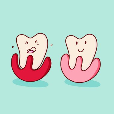 Pediatrik Diş Hekimliği. Periodontosis. Diş hastalıkları: periodontosis, vektör karikatür çizim. 