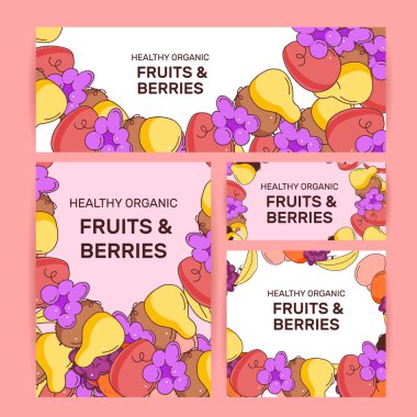 Vektör el meyve posterler çekilmiş. El çizmek tarzı sağlıklı gıda kavramı çiftçilerin piyasa menü tasarımı için.