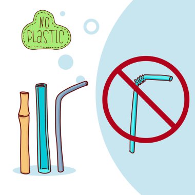 Hiçbir plastik. Sıfır atık. Eko yaşam tarzı. Vektör çizim.
