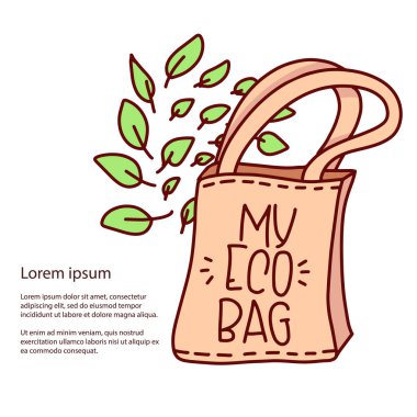 Elle çizilmiş sıfır atık yaşam elementleri. Eko tarzı. Plastik yok. Bastır yeşil