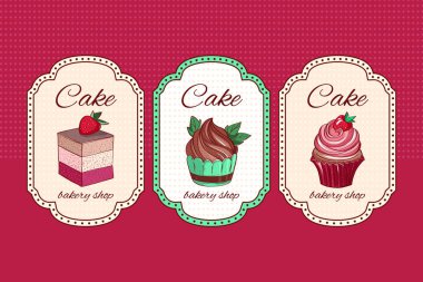 Cupcakes çizilmiş kekler için web, mobil, yazı logo, infographics, görsel öğeler, kartpostallar, tişört baskı, afiş, poster, promosyon, reklam tabela el.