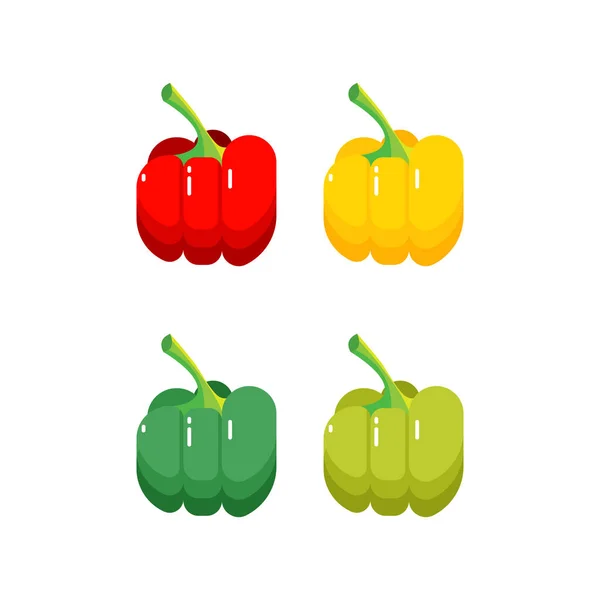 Sammlung von farbigen gelben, grünen und roten süßen bulgarischen Paprika, Paprika in drei Farben isoliert auf weißem Hintergrund. — Stockvektor