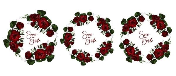 Rose bloemen bruiloft uitnodiging vectorkaart sjabloon. Rozen boeket. Romantische uitnodiging. Vector illustratie. — Stockvector