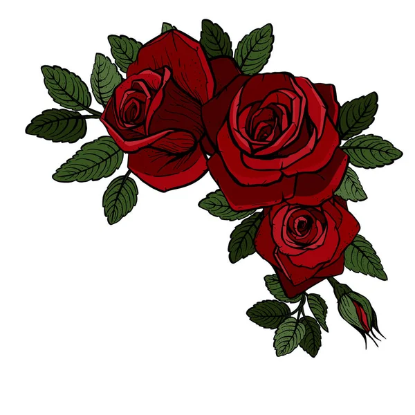 Beautiful bouquet with red roses. Red roses on a white background. Design element for the greeting card. Vector. — Stock Vector